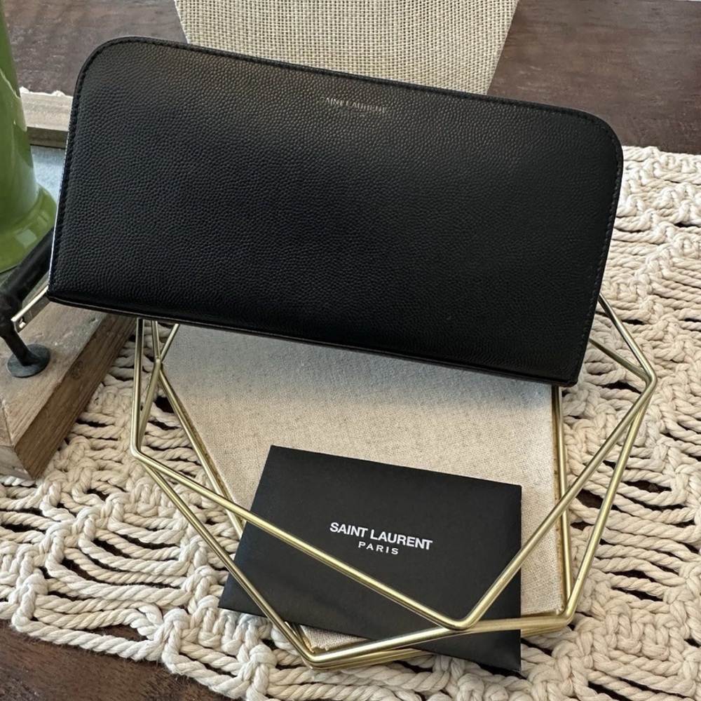 Saint Laurent Paris Zip Around Wallet - Black And Silver